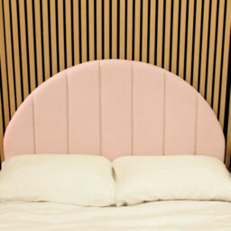 "Urban Textures - Selene Luxury 26"" High Velvet Fabric Upholstered Panelled Arch Headboard Headboard - Pink" - thumbnail 1