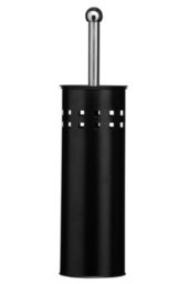 Orsina Matt Black Square Design Toilet Brush Holder, Lavatory Brush Set With Silver Handle, Loo Brush With Holder
