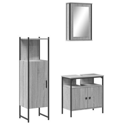 Berkfield Durable 3 Piece Bathroom Furniture Set Grey Sonoma Engineered Wood