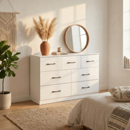 Paddington 7 Drawer Chest Of Drawers White With Black Handles Bedroom Storage Dresser
