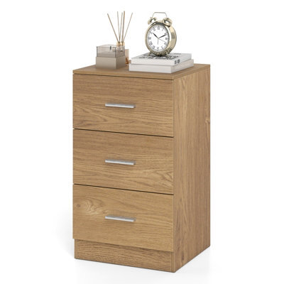 Gainoom Bedside Table Natural Nightstand Modern With 3 Storage Drawers End Table Storage Organizer - image 1