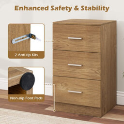Gainoom Bedside Table Natural Nightstand Modern With 3 Storage Drawers End Table Storage Organizer - thumbnail 8