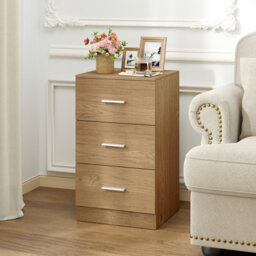 Gainoom Bedside Table Natural Nightstand Modern With 3 Storage Drawers End Table Storage Organizer - thumbnail 5