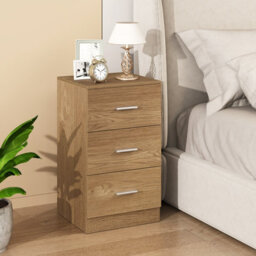 Gainoom Bedside Table Natural Nightstand Modern With 3 Storage Drawers End Table Storage Organizer - thumbnail 4