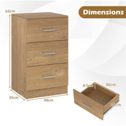 Gainoom Bedside Table Natural Nightstand Modern With 3 Storage Drawers End Table Storage Organizer - thumbnail 2