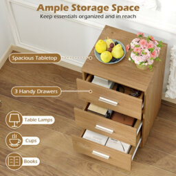 Gainoom Bedside Table Natural Nightstand Modern With 3 Storage Drawers End Table Storage Organizer - thumbnail 7