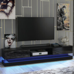 Tv Unit 180Cm Sideboard Cabinet Cupboard Tv Stand Living Room High Gloss Doors - Black