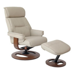 Morris Living The Newton Swivel Recliner Chair & Matching Footstool - Mushroom Leather - thumbnail 1