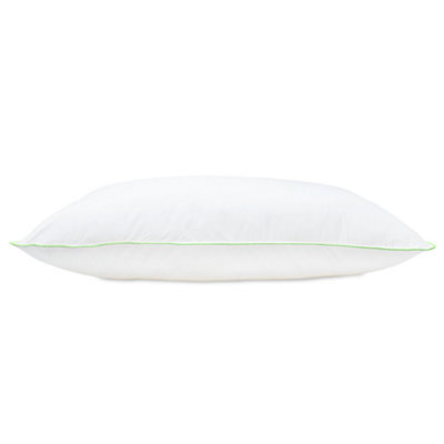 Lancashire Textiles Cotton Pillow Pack Of 2, Green Piping Edge, Hollowfibre Filled Medium Firmness And Support Bed Cushion  - image 1