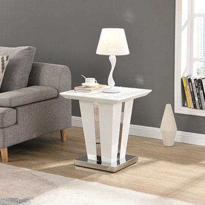 Furniture in Fashion Memphis High Gloss Lamp Table In White With Glass Top - image 1