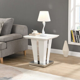 Furniture in Fashion Memphis High Gloss Lamp Table In White With Glass Top - thumbnail 1