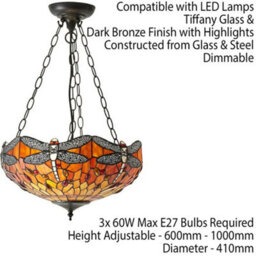 Tiffany Glass Hanging Ceiling Pendant Light Orange Dragonfly 3 Lamp Shade I00111 - thumbnail 2