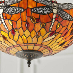 Tiffany Glass Hanging Ceiling Pendant Light Orange Dragonfly 3 Lamp Shade I00111 - thumbnail 3