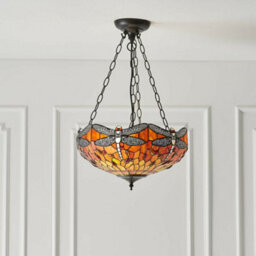 Tiffany Glass Hanging Ceiling Pendant Light Orange Dragonfly 3 Lamp Shade I00111 - thumbnail 5