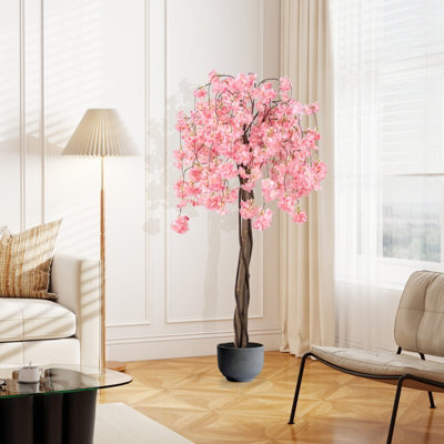 Gainoom 163Cm Tall Pink Artificial Cherry Blossom Tree Faux Flower Plant In Nursery Pot - image 1