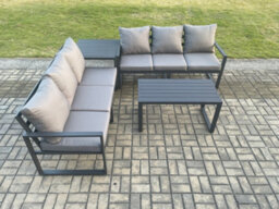 Fimous Aluminium 4 Pieces Outdoor Garden Furniture Lounge Sofa Set With Oblong Coffee Table Side Table Dark Grey - thumbnail 2