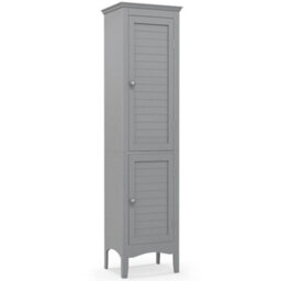 5 Tier Bathroom Tall Cabinet Slim Freestanding Storage Organizer Cupboard 2 Door - thumbnail 4
