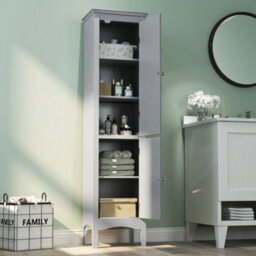 5 Tier Bathroom Tall Cabinet Slim Freestanding Storage Organizer Cupboard 2 Door - thumbnail 3