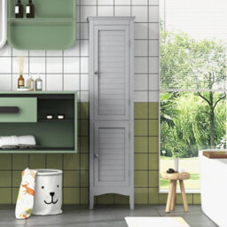 5 Tier Bathroom Tall Cabinet Slim Freestanding Storage Organizer Cupboard 2 Door - thumbnail 6