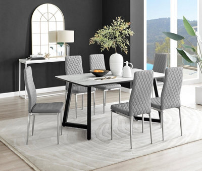 Furniturebox Uk Carson White Marble Effect Dining Table & 6 Grey Milan Chrome Leg Chairs - image 1