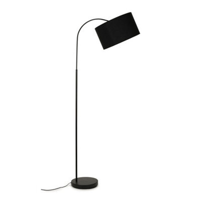 Valuelights Designer Style Black Curved Stem Floor Lamp With Black Cylinder Shade And Bulb - image 1