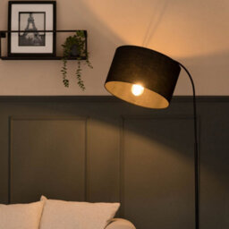 Valuelights Designer Style Black Curved Stem Floor Lamp With Black Cylinder Shade And Bulb - thumbnail 4