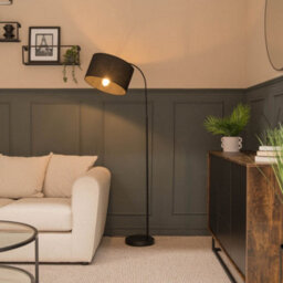 Valuelights Designer Style Black Curved Stem Floor Lamp With Black Cylinder Shade And Bulb - thumbnail 5