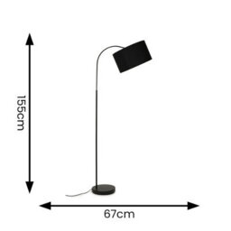 Valuelights Designer Style Black Curved Stem Floor Lamp With Black Cylinder Shade And Bulb - thumbnail 7