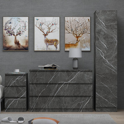 Zita Grey Marble Effect 3 Piece Bedroom Set - 1-Door Wardrobe, Wide Chest & Bedside Table, Stylish Modern Bedroom Furniture - image 1