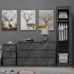 Zita Grey Marble Effect 3 Piece Bedroom Set - 1-Door Wardrobe, Wide Chest & Bedside Table, Stylish Modern Bedroom Furniture - thumbnail 3