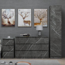 Zita Grey Marble Effect 3 Piece Bedroom Set - 1-Door Wardrobe, Wide Chest & Bedside Table, Stylish Modern Bedroom Furniture - thumbnail 1