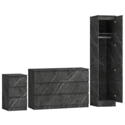 Zita Grey Marble Effect 3 Piece Bedroom Set - 1-Door Wardrobe, Wide Chest & Bedside Table, Stylish Modern Bedroom Furniture - thumbnail 7