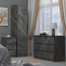 Zita Grey Marble Effect 3 Piece Bedroom Set - 1-Door Wardrobe, Wide Chest & Bedside Table, Stylish Modern Bedroom Furniture - thumbnail 2