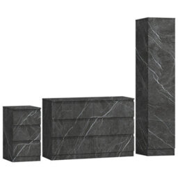 Zita Grey Marble Effect 3 Piece Bedroom Set - 1-Door Wardrobe, Wide Chest & Bedside Table, Stylish Modern Bedroom Furniture - thumbnail 6