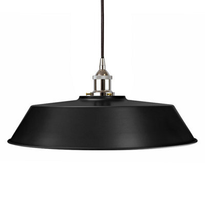 Matt Black Large Chancery Painted Dome Pendant Light With Nickel Lamp Holder And Black Round Cable - Se Home - image 1
