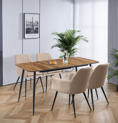 Hallowood Furniture Cullompton Large Extending Dining Table (120-150-180 Cm) With 4 Light Brown Fabric Armed Chairs - image 1
