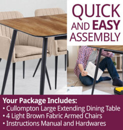 Hallowood Furniture Cullompton Large Extending Dining Table (120-150-180 Cm) With 4 Light Brown Fabric Armed Chairs - thumbnail 7