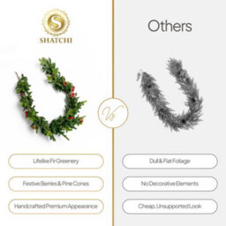 Shatchi 180Cm  Christmas Garland With Berries And Pine Cones Garland For Door & Christmas Decor - thumbnail 9