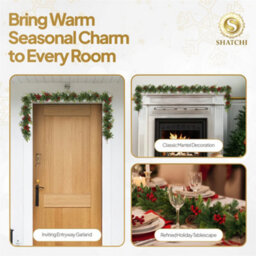 Shatchi 180Cm  Christmas Garland With Berries And Pine Cones Garland For Door & Christmas Decor - thumbnail 8