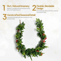 Shatchi 180Cm  Christmas Garland With Berries And Pine Cones Garland For Door & Christmas Decor - thumbnail 6