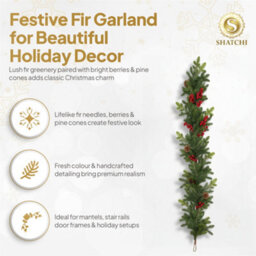 Shatchi 180Cm  Christmas Garland With Berries And Pine Cones Garland For Door & Christmas Decor - thumbnail 4