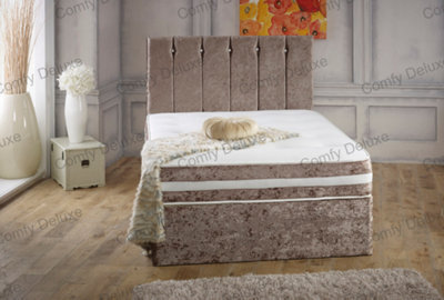 Comfy Deluxe 6Ft Superking Truffle Crushed Velvet Divan Bed With Florence 20Inch Headboard & Matching Mattress 4 Drawers