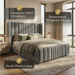 Manhattan Aroma Winged Panel Bed Frame Plush Velvet With Divan Ottoman Gas Lift Storage + Footboard - thumbnail 2