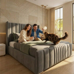 Manhattan Aroma Winged Panel Bed Frame Plush Velvet With Divan Ottoman Gas Lift Storage + Footboard - thumbnail 1
