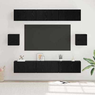 Berkfield Tv Cabinet Set 8 Pcs Black Oak 60 X 30 X 30 Cm Engineered Wood - image 1