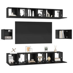 Berkfield Tv Cabinet Set 8 Pcs Black Oak 60 X 30 X 30 Cm Engineered Wood - thumbnail 3