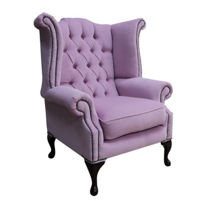 Chesterfield High Back Wing Chair Pimlico Blush Pink Real Fabric In Queen Anne Style - image 1