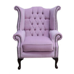 Chesterfield High Back Wing Chair Pimlico Blush Pink Real Fabric In Queen Anne Style - thumbnail 3