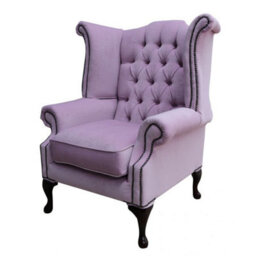 Chesterfield High Back Wing Chair Pimlico Blush Pink Real Fabric In Queen Anne Style - thumbnail 2