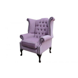 Chesterfield High Back Wing Chair Pimlico Blush Pink Real Fabric In Queen Anne Style - thumbnail 4